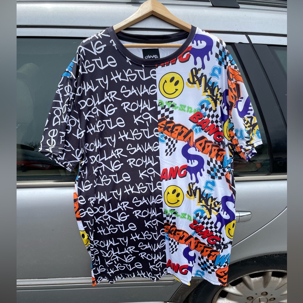 Chams Men’s Black Graffiti Short Sleeve Shirt